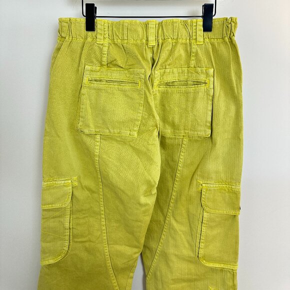 FREE PEOPLE Tahiti Herringbone Cargo Pants in Citronelle Size Small - Picture 6 of 11
